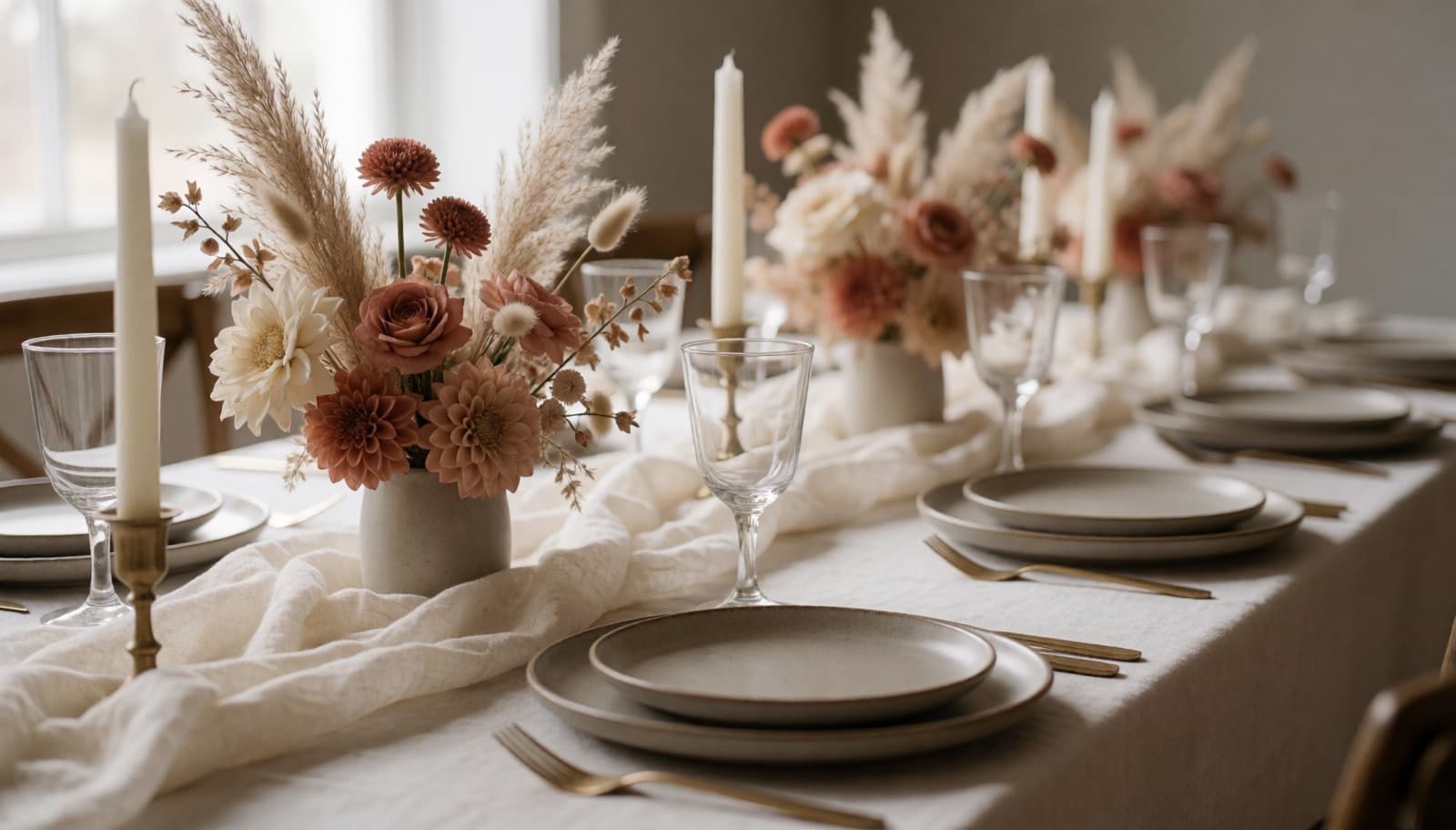 Elegant gedeckter Hochzeitstisch