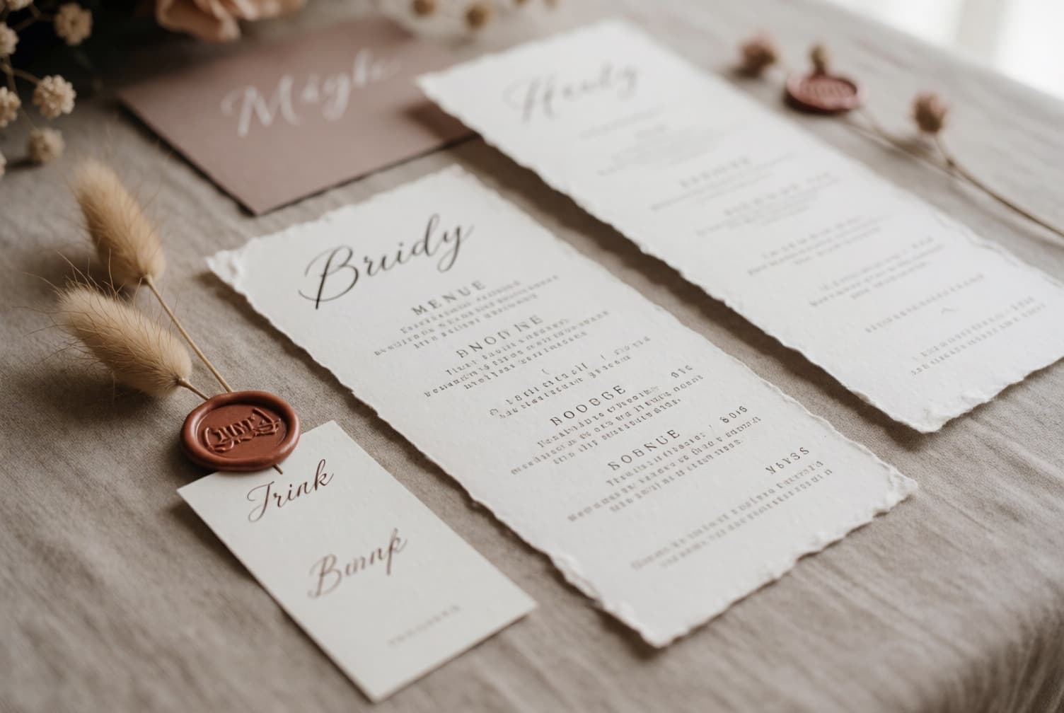 Menü- und Getränkekarten für die Hochzeit